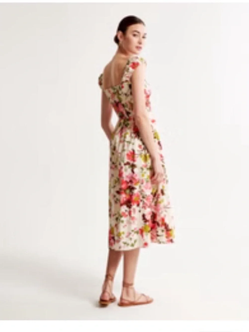 Abercrombie & Fitch Floral Cap Sleeve Corset Midi Dress